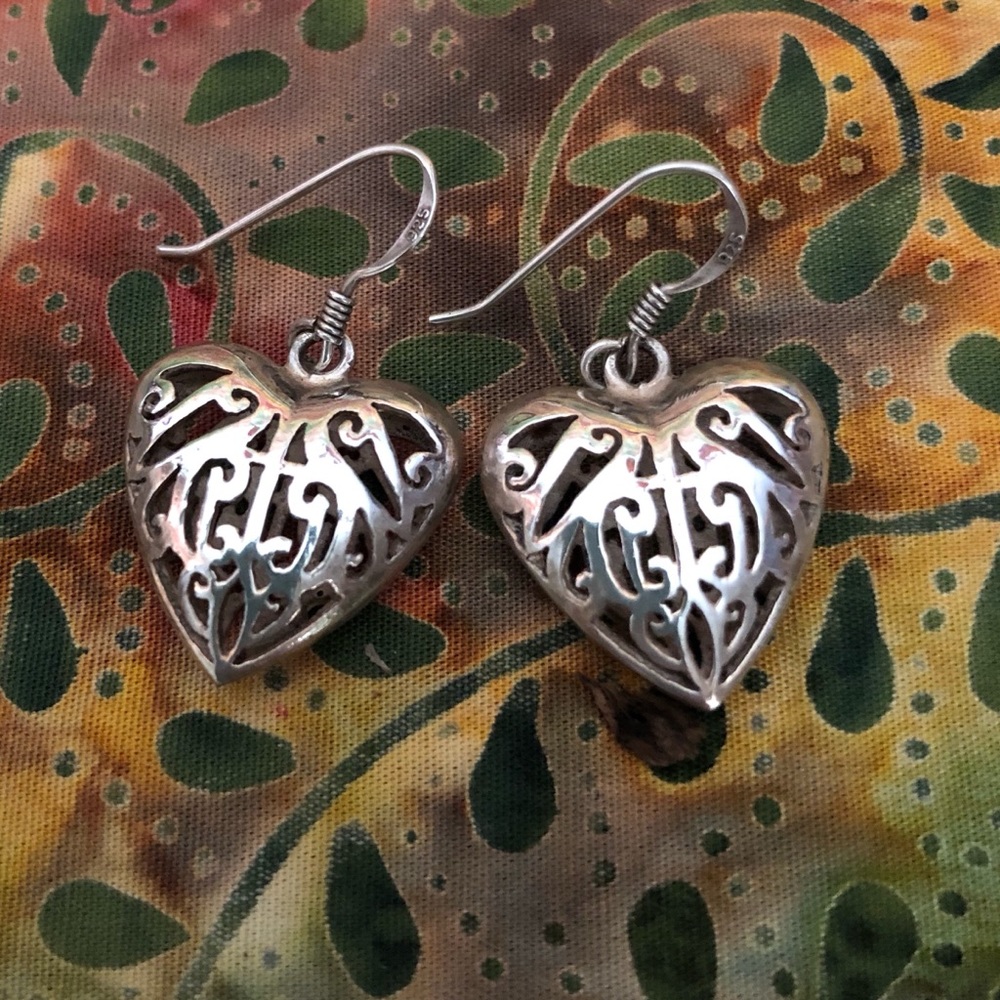Sterling Heart Filigree Earrings